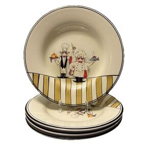 HD Designs Le Chef Dinner Plates Set of 4 Vintage Two Chefs Dinnerware